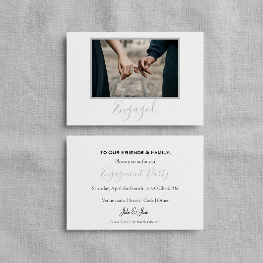 自分の写真、婚約した発表パーティー サンキューカード