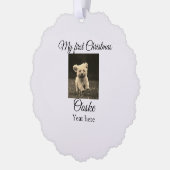 自分の初めてのクリスマスがペット名を追加する年写真 オーナメントカード (左)