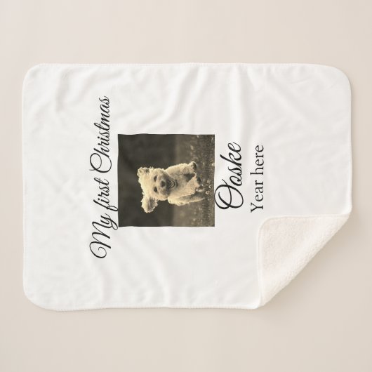 自分の初めてのクリスマスがペット名を追加する年写真 シェルパブランケット (正面(横))