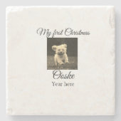 自分の初めてのクリスマスがペット名を追加する年写真 ストーンコースター (正面)