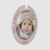 自分の初めてのクリスマスのベビー写真と年 オーナメント (正面)