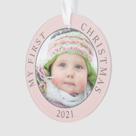 自分の初めてのクリスマスのベビー写真と年 オーナメント (正面)