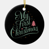 自分の初めてのクリスマスの一致するファミリクリスマス 生まれたばかりの セラミックオーナメント (正面)