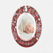 自分の初めてのクリスマスの写真のプレイド メタルオーナメント (正面左)