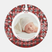 自分の初めてのクリスマスの写真のプレイド メタルオーナメント (裏面)