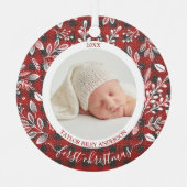 自分の初めてのクリスマスの写真のプレイド メタルオーナメント (正面)