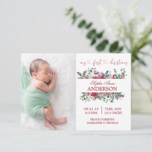自分の初めてのクリスマスの写真の誕生発表 案内状 (スタンド正面)