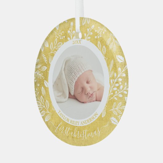 自分の初めてのクリスマスの写真金ゴールド ガラスオーナメント (正面左)
