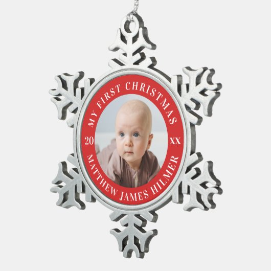 自分の初めてのクリスマスの写真 スノーフレークピューターオーナメント (右)