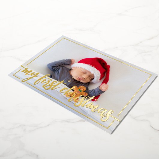 自分の初めてのクリスマスの写真 箔シーズンカード (回転した状態)