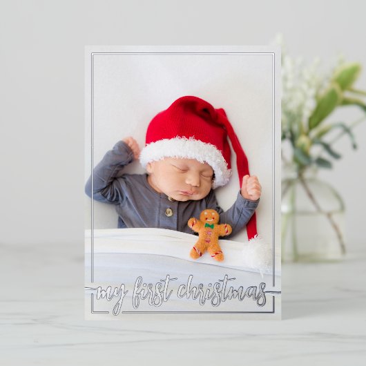 自分の初めてのクリスマスの縦写真 箔シーズンカード (立ち正面)