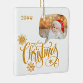自分の初めてのクリスマスの音声バブルベビー写真 セラミックオーナメント (右)