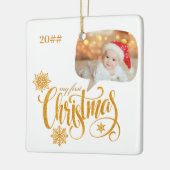 自分の初めてのクリスマスの音声バブルベビー写真 セラミックオーナメント (左)