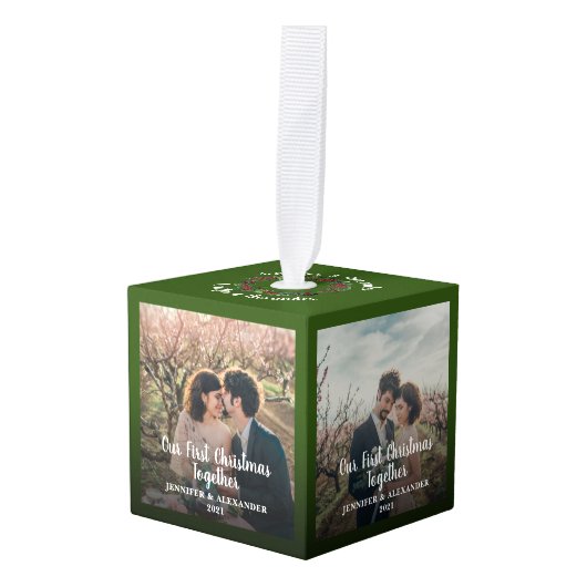 自分の初めてのクリスマスを作成 キューブオーナメント (正面アングル)