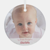 自分の初めてのクリスマスシンプルベビーの写真の手書き ガラスオーナメント (正面)