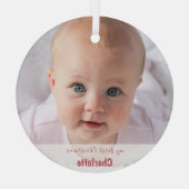 自分の初めてのクリスマスシンプルベビーの写真の手書き ガラスオーナメント (裏面)
