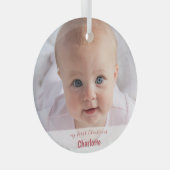 自分の初めてのクリスマスシンプルベビーの写真の手書き ガラスオーナメント (正面右)