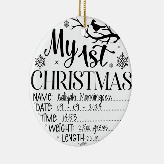 自分の初めてのクリスマスパーソナライズされた名日時 セラミックオーナメント (右)