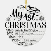 自分の初めてのクリスマスパーソナライズされた名日時 セラミックオーナメント (正面)