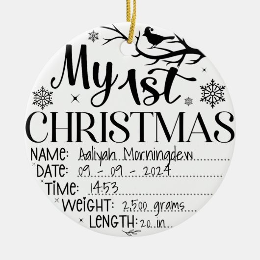 自分の初めてのクリスマスパーソナライズされた名日時 セラミックオーナメント (正面)
