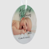 自分の初めてのクリスマスベビーの写真の名前を追加する年モダン オーナメント (正面)