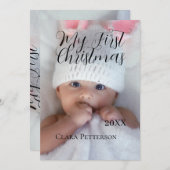 自分の初めてのクリスマスベビーの写真の名前を追加する年モダン シーズンカード (正面/裏面)