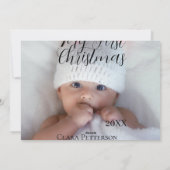 自分の初めてのクリスマスベビーの写真の名前を追加する年モダン シーズンカード (裏面)