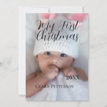 自分の初めてのクリスマスベビーの写真の名前を追加する年モダン