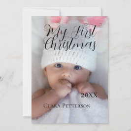 自分の初めてのクリスマスベビーの写真の名前を追加する年モダン シーズンカード