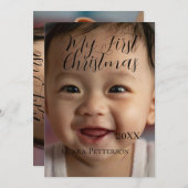 自分の初めてのクリスマスベビーの写真の名前を追加する年モダン シーズンカード (正面/裏面)