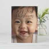 自分の初めてのクリスマスベビーの写真の名前を追加する年モダン シーズンカード (スタンド正面)