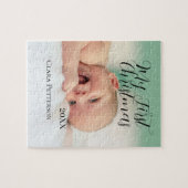 自分の初めてのクリスマスベビーの写真の名前を追加する年モダン ジグソーパズル (横)