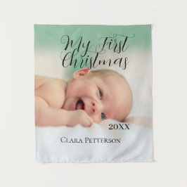 自分の初めてのクリスマスベビーの写真の名前を追加する年モダン タペストリー