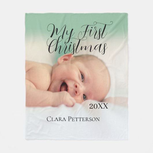 自分の初めてのクリスマスベビーの写真の名前を追加する年モダン フリースブランケット (正面)