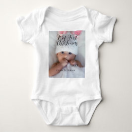 自分の初めてのクリスマスベビーの写真の名前を追加する年モダン ベビーボディスーツ