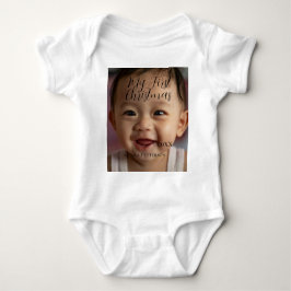 自分の初めてのクリスマスベビーの写真の名前を追加する年モダン ベビーボディスーツ