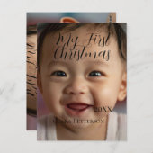 自分の初めてのクリスマスベビーの写真の名前を追加する年モダン ポストカード (正面/裏面)