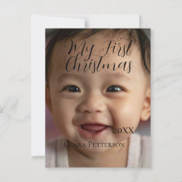 自分の初めてのクリスマスベビーの写真の名前を追加する年モダン ポストカード