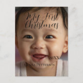 自分の初めてのクリスマスベビーの写真の名前を追加する年モダン ポストカード (正面)