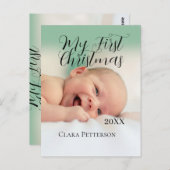 自分の初めてのクリスマスベビーの写真の名前を追加する年モダン ポストカード (正面/裏面)
