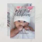 自分の初めてのクリスマスベビーの写真の名前を追加する年モダン ポストカード (正面/裏面)