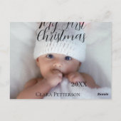 自分の初めてのクリスマスベビーの写真の名前を追加する年モダン ポストカード (裏面)