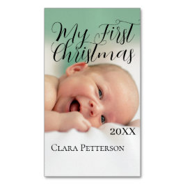 自分の初めてのクリスマスベビーの写真の名前を追加する年モダン マグネット名刺