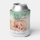 自分の初めてのクリスマスベビーの写真の名前を追加する年モダン 缶クーラー (缶正面)