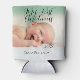 自分の初めてのクリスマスベビーの写真の名前を追加する年モダン 缶クーラー