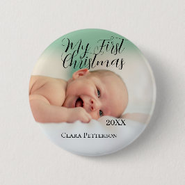 自分の初めてのクリスマスベビーの写真の名前を追加する年モダン 缶バッジ