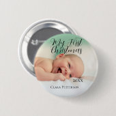 自分の初めてのクリスマスベビーの写真の名前を追加する年モダン 缶バッジ (正面&裏面)