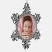 自分の初めてのクリスマス写真 スノーフレークピューターオーナメント (左)