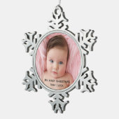 自分の初めてのクリスマス写真 スノーフレークピューターオーナメント (右)