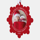 自分の初めてのクリスマス写真（赤） オーナメントカード (左)